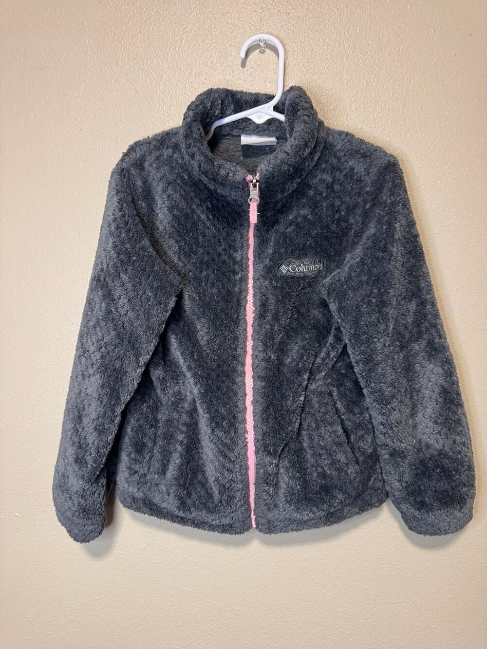 Columbia Girls Fire Side Sherpa Full Zip Fleece Jacket Gray Pink Size XS